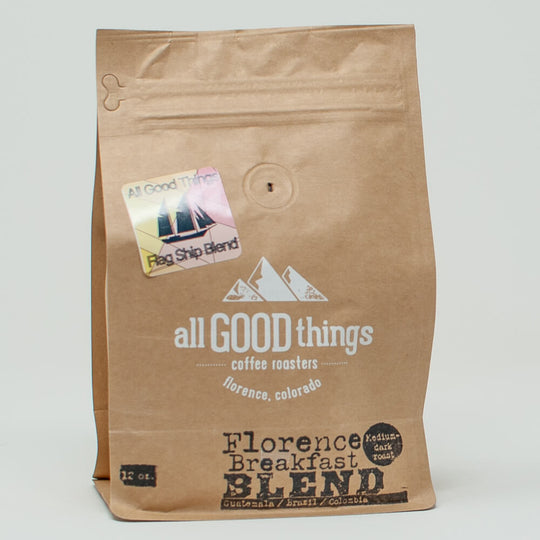 Florence Breakfast Blend, Medium-Dark Roast, Guatemala/ Brazil/ Colombia, Coffee Bag