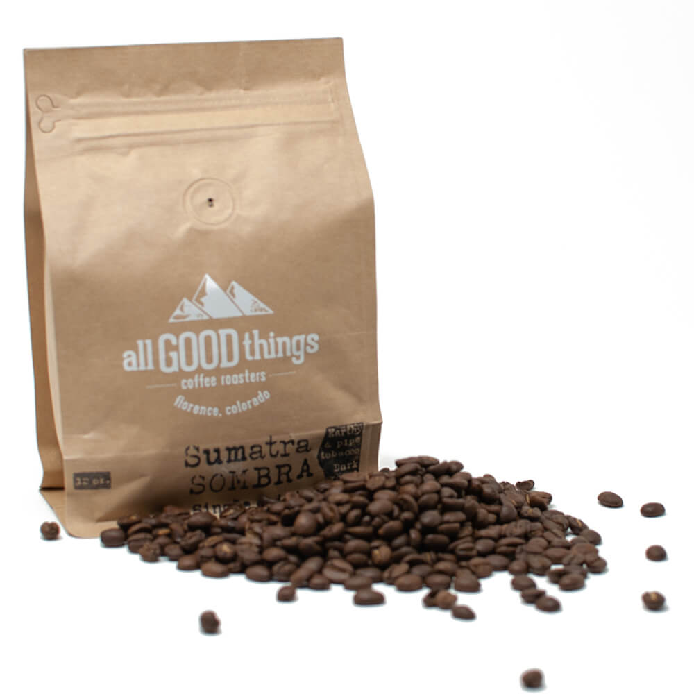 Sumatra Sombra, Single Origin, Earthy & Pipe Tobacco, Dark Roast, Coffee Bag with Whole Beans